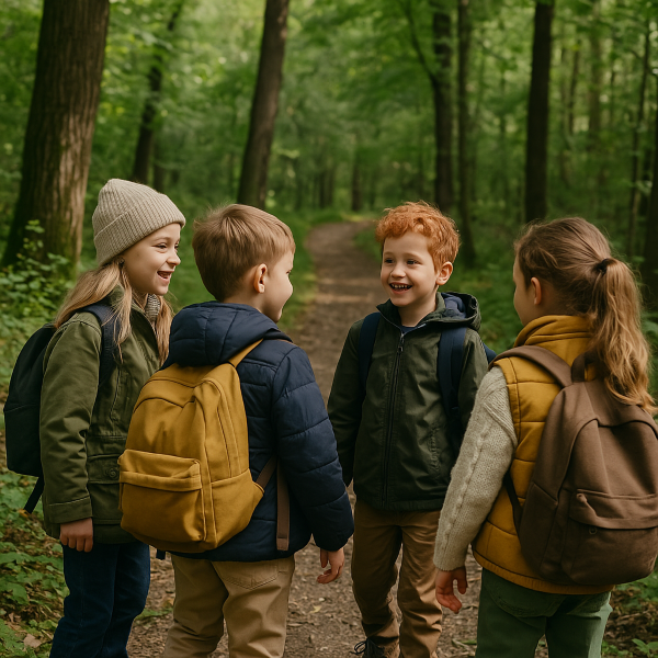 Børn der har det godt i skoven